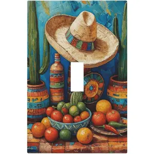 Decorative Art Light Switch Covers Mexican Sombrero & Serape Vibes Single Toggle Wall Plate Decorative Switchcover Electrical Switchplate for Home Decor