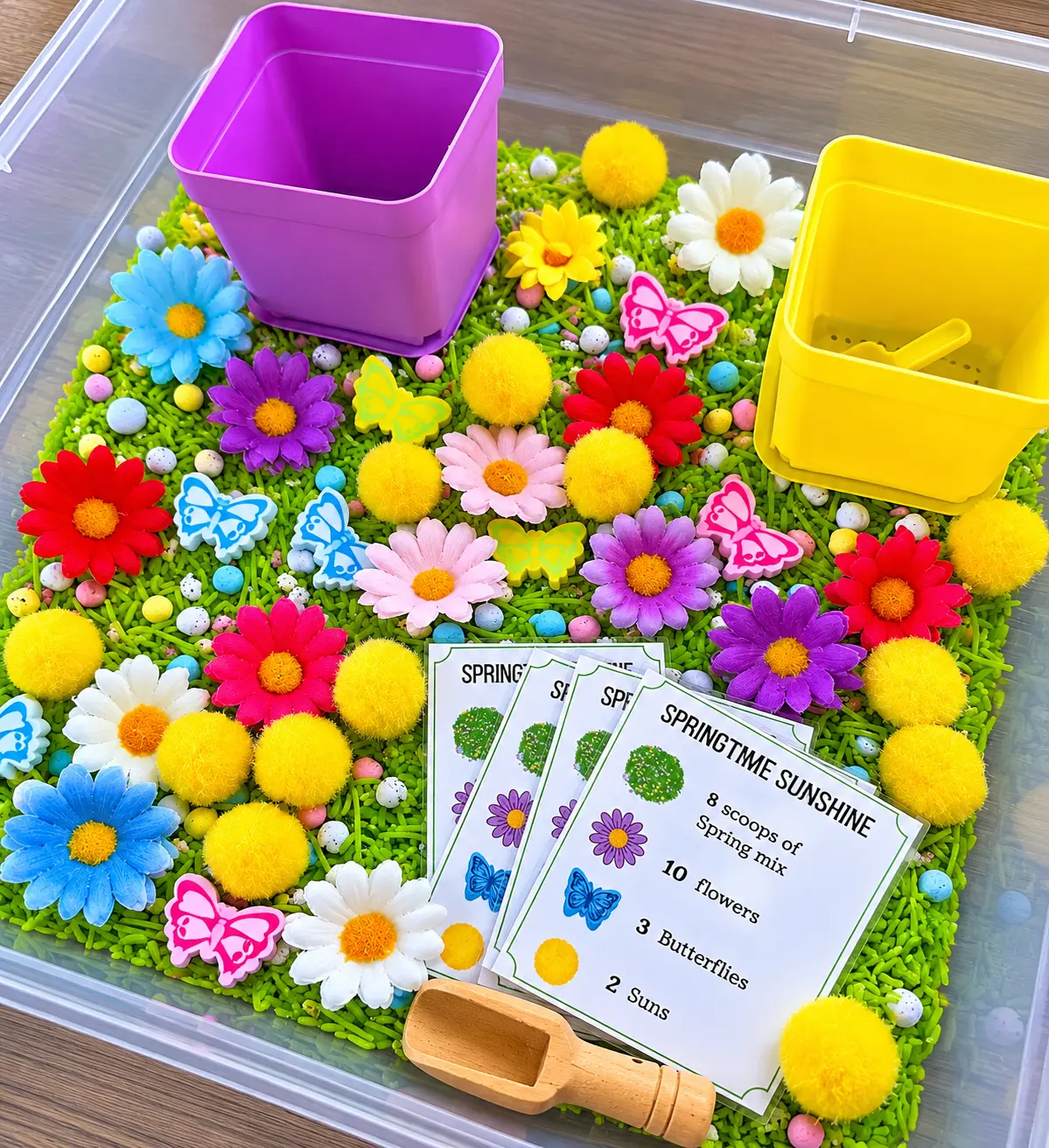 Springtime Bloom Kit — Flower Garden Sensory Bin with Scented Rice, Butterflies & Planter Pots, Ages 3+