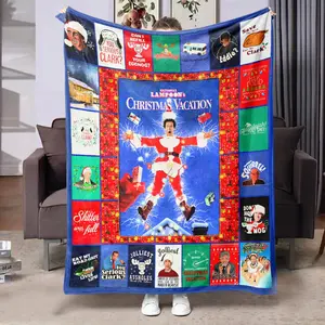 Christmas Themed Blanket, 1 Count Cartoon & Letter Pattern Soft Air-conditioned Room Throw, Warm Nap Blanket for Home Office Camping, Flannel Throw Blanket