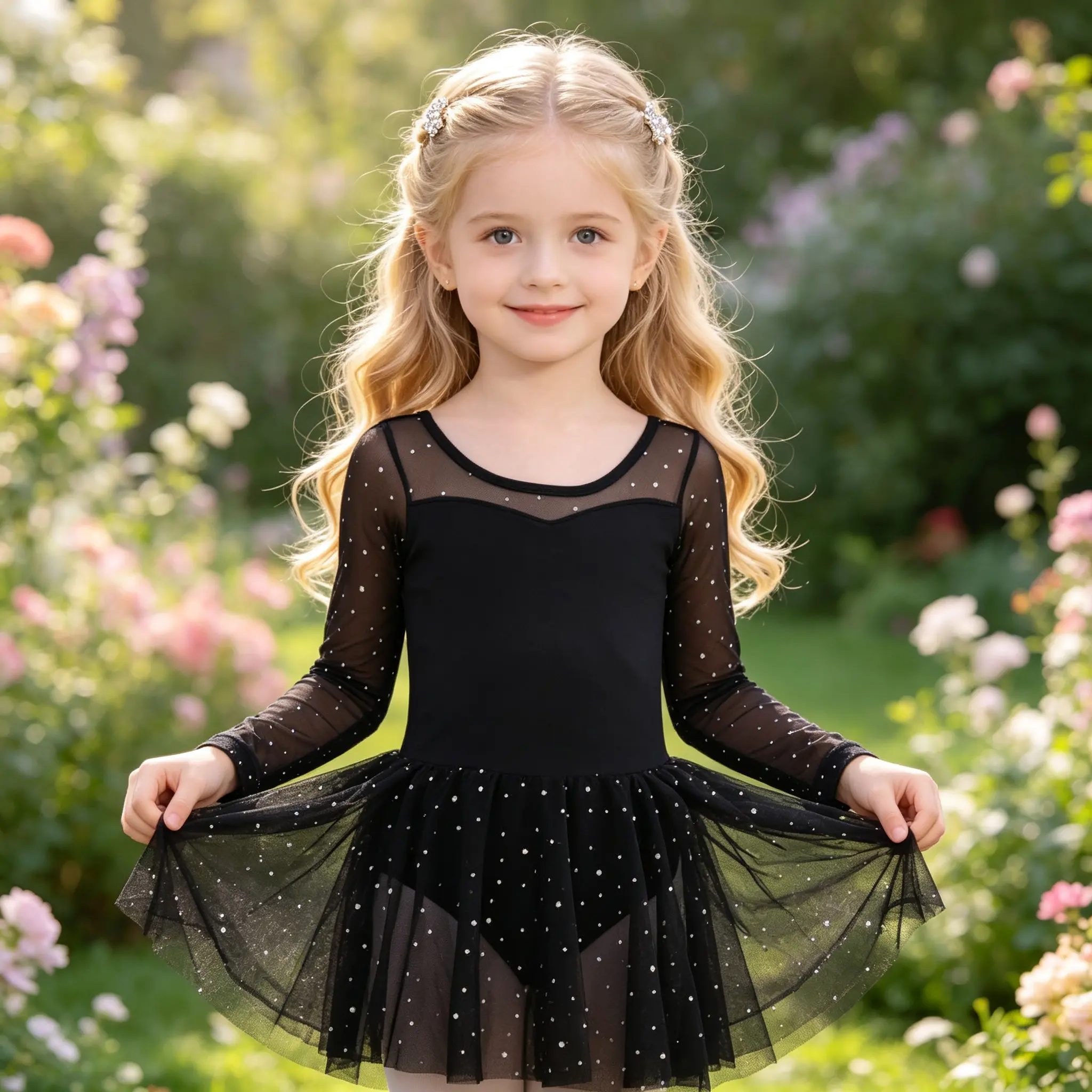 Toddler Little Girls Ballet Dancewear Long Sleeve Sparkle Mesh Leotard Glitter Sequin Tulle Tutu Skirt Stretchy Polyester Costume for Ballet Class & Stage Performance