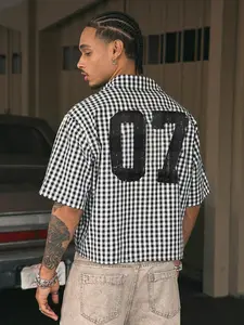 Men's Graphic Print Regular Short Sleeve Fitted Plaid Checkered Shirt, Casual Retro Vintage Gingham Checked Shirt for Daily Wear, Fashion Men's Top for Summer Menswear