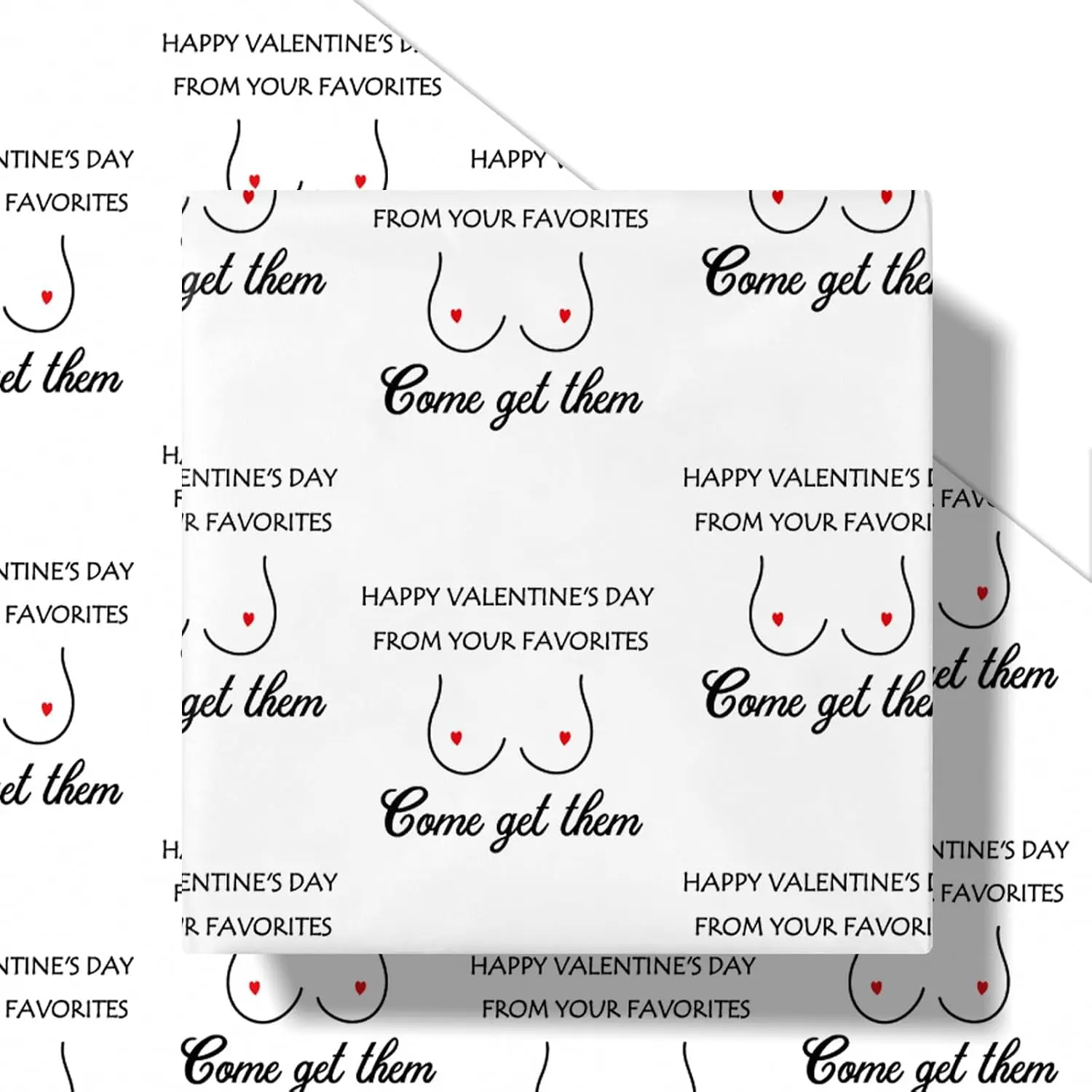Funny Wrapping Paper, Come Get Them Red Heart Line Design, Humor Gift Wrap for Him Her Husband Wife | Gift Wrapping Paper