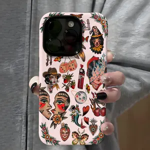 Vintage Fashion Tough Phone Case , Shockproof Rugged Cover Dual Layer Soft TPU Hard Bumper Hard Shell Design for iPhone 11 12 13 14 15 16 Pro Max Plus