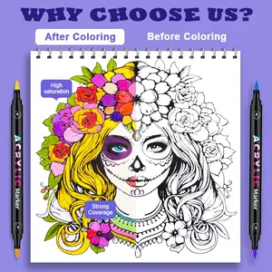 24/48/72 Colors Acrylic Paint Markers, Acrylic Paint Pens + DIY Coloring Book, Dual-Head Dual-Color Art & Craft Supplies, Artist Supplies, Vibrant Creative Set for Adults & Students, Christmas Coloring & Craft Gift Kit