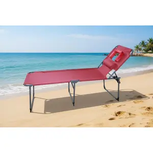 Tanning Chair with Face Hole, Foldable Beach Lounge Chair, 5-Level Adjustable Backrest, Face-Down Chaise Lounge with Pillow & Side Pocket, Portable for Poolside, Patio, Backyard, Beach
