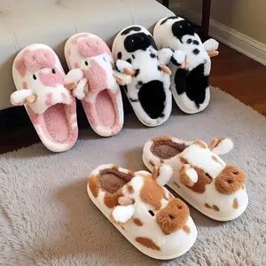 Pantuflas de algodón con diseño de vaca de dibujos animados