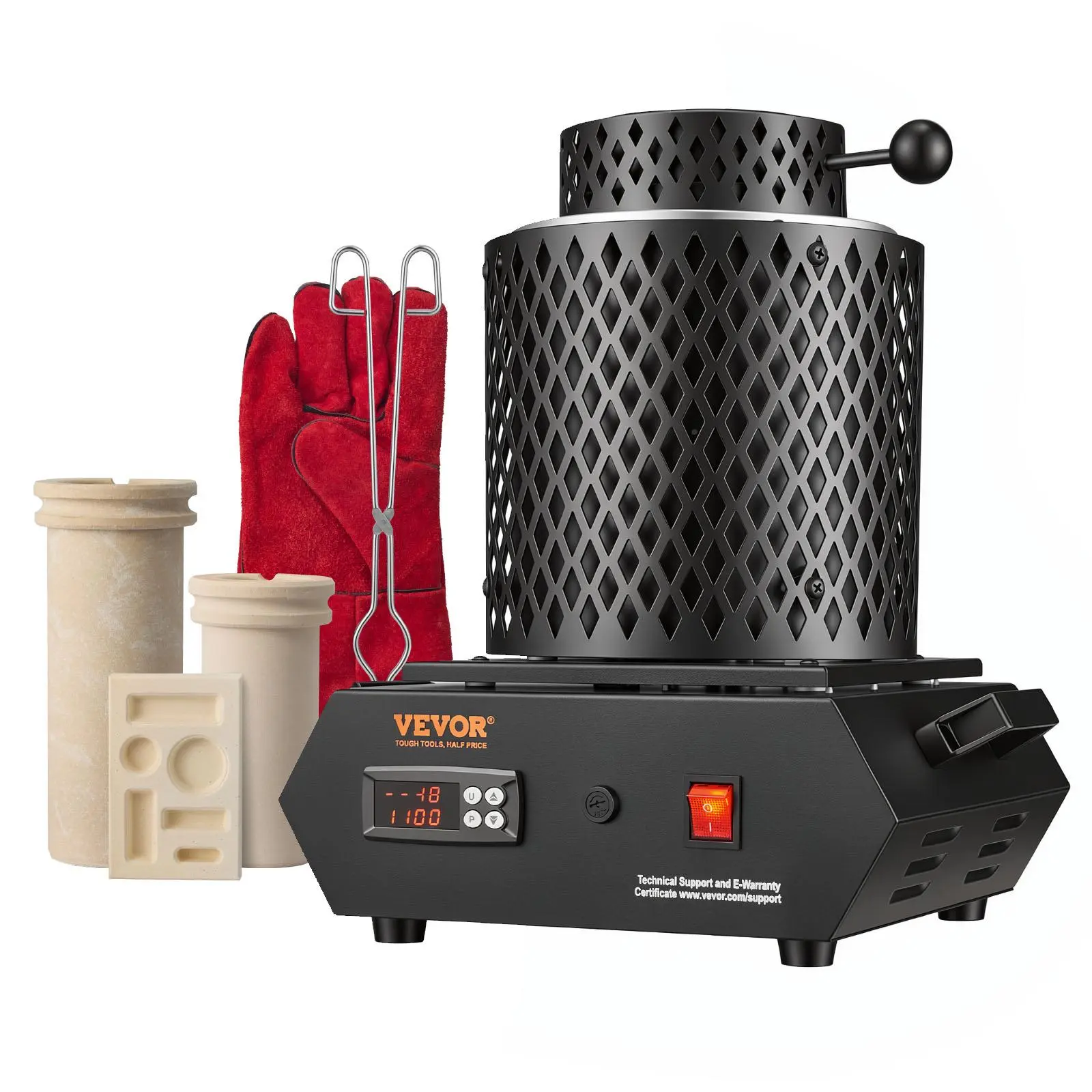 【BackToSchool】VEVOR 1 PID Digital Electric Metal Melting Furnace, 1350W, 2102 ℉, with 1 kg & 3 kg Ceramic Crucibles, Insulated Gloves, Crucible Tongs, Tray for Gold, Silver, Aluminum, Copper, Lead Casting Home Projects, 1 Furnace, 2100°F