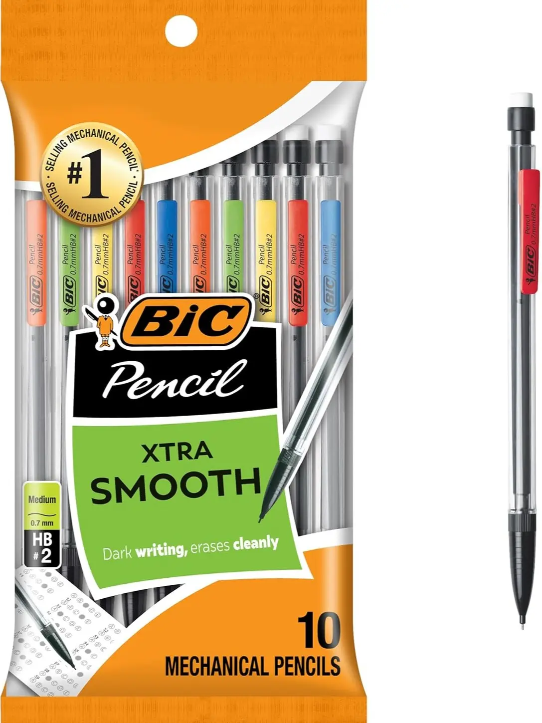 Xtra-Smooth Mechanical Pencils with Erasers, Medium Point (0.7mm), 10-Count Pack, Bulk Mechanical Pencils for School or Office Supplies