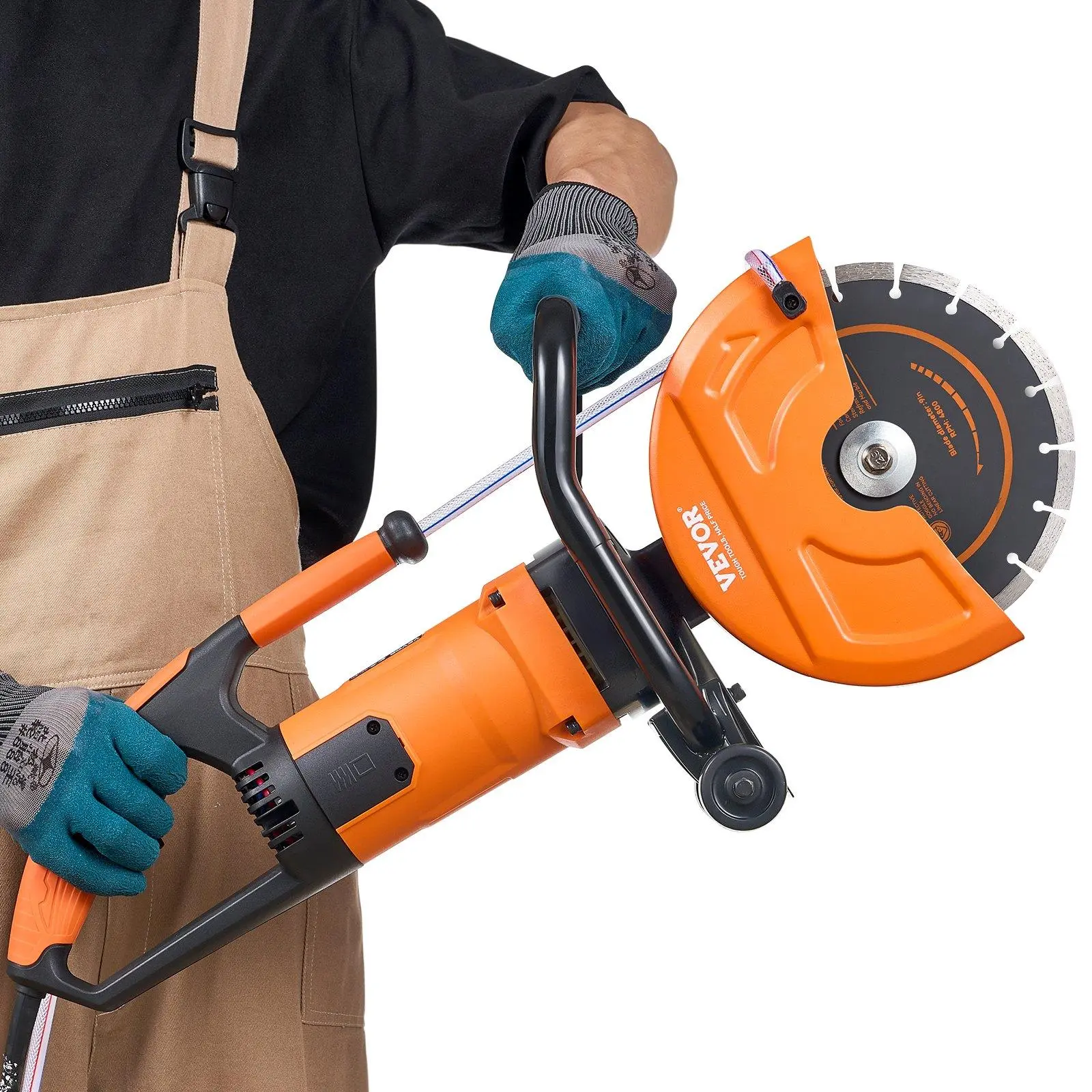 9 in Electric Concrete Saw Tool - 1800 W 15 A Motor Circular Cutter, 3.5 in Cutting Depth, Wet/Dry Disk Cutter with Water Line, Pump and Blade for Stone, Brick
