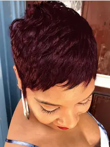 Short Burgundy Natural Straight Layered Pixie Wig, Natural Looking Wig, 150% Density Human Hair Wigs for Women, Daily Party Cosplay Use