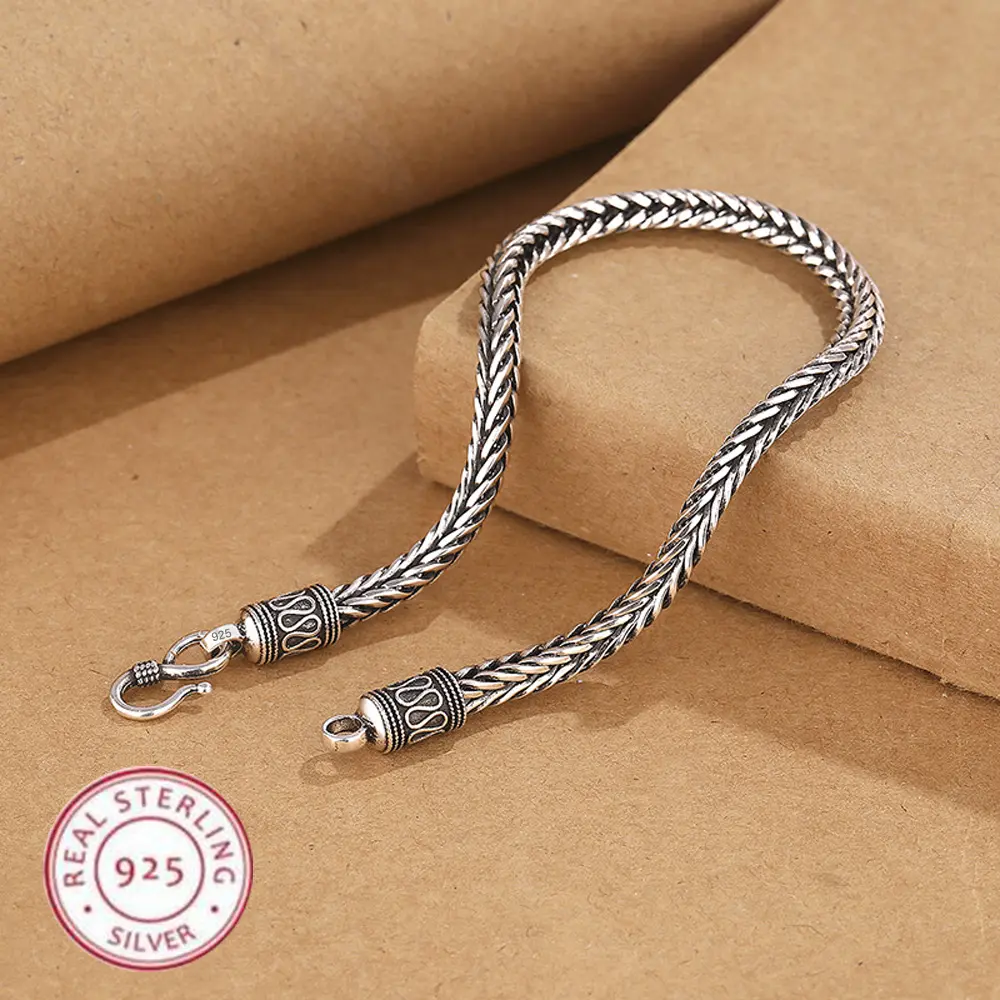 925 Sterling Silver Bracelet vintage Rope Side Chain  For Women Men Fashion Jewelry Wedding Engagement Party Gifts