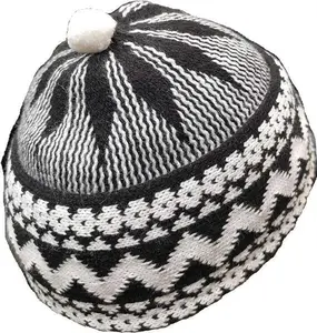 Black-(Small-Medium) Size Hat, Men Zigzag Haji Cap, Taqiyah Taditional Turkish-Prayer kufi