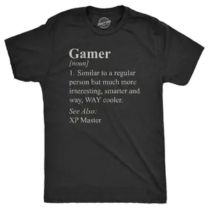 Mens Gamer Definition T Shirt Funny Video Games Lover Joke Tee for Guys Mens Funny T Shirts Cool Vintage Fashion T-Shirt Gift Classic Menswear Sarcastic Apparel for Men Funny Gamer Short Sleeve Novelty Tees for Black -