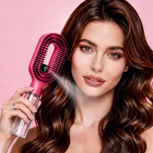 Labhairs 2-in-1 Mist Hair Brush Hot Pink Hydrate Smooth Detangle Control Frizz Non Tangled Bristles Easy To Use Spray Bottle