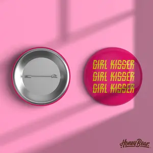 'Girl Kisser' Lesbian Humor - LGBTQ+ Pride Pin Back Button 1.5 Inch Vibrant Fruity Design for Pride Parades & Ally Gifts