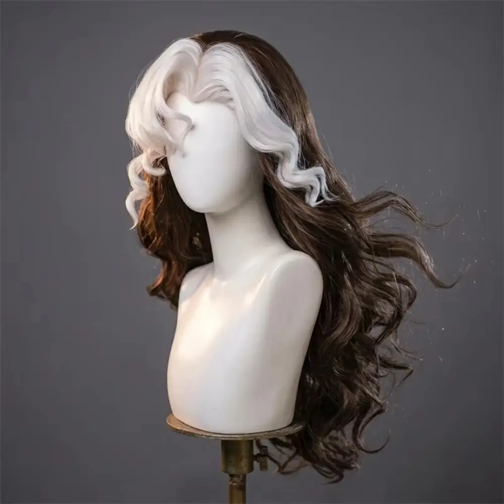 Superhero Anna Marie LeBeau Cosplay Rogue Wig White Brown Long Wavy Curly Synthetic Hair Wigs Role Heat Resistant