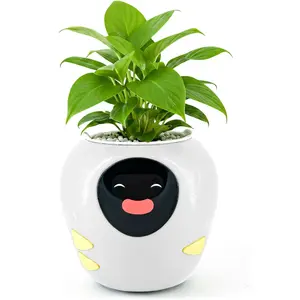 PETUTRAL R&B Large Intelligent Flower Pot, Pet Remembrance Planting Pot with Artificial Intelligence Function, Time and Temperature Display, and Various Vivid Animation Effects, Suitable for Indoor Decoration and as a Gift, Modern Plant Pot (White)