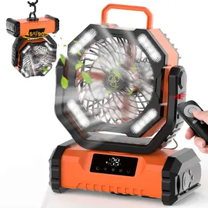 Featwell Portable Camping Fan Rechargeable 20000mAh Battery Operated with LED Lantern 5 Wind Speeds 4 Timer Modes Ideal for Picnics Fishing RVs Workplaces Power Outages Hurricanes