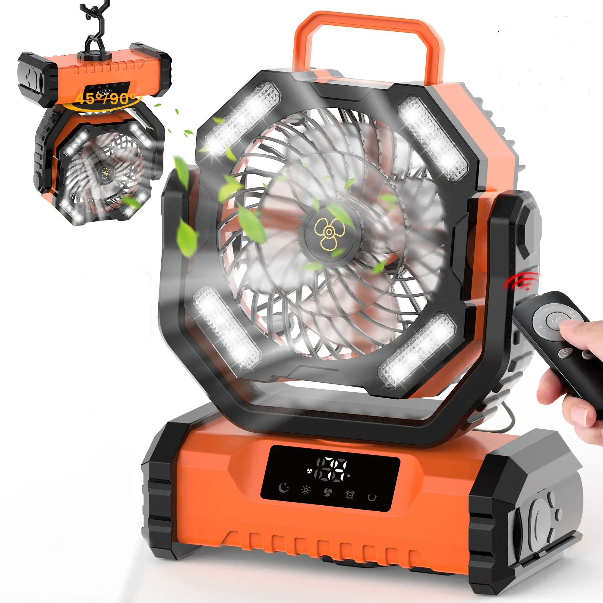 Featwell Portable Camping Fan Rechargeable 20000mAh Battery Operated with LED Lantern 5 Wind Speeds 4 Timer Modes Ideal for Picnics Fishing RVs Workpl