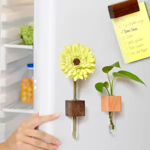 3/5PCS Handmade Mini Solid Wood Plant Fridge Magnets - Strong Magnetic Hold, Cute Flower/Plant Cutting Decor for Kitchen Office Wooden Nature
