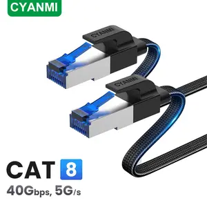 CYANMI Cat 8 Ethernet Cable , Nylon Braided High Speed Heavy Duty Network LAN Patch Cord, 40Gbps 2000Mhz SFTP RJ45 Flat Internet Cable Shielded in Wall, Indoor&Outdoor for Modem/Router/Gaming/PC