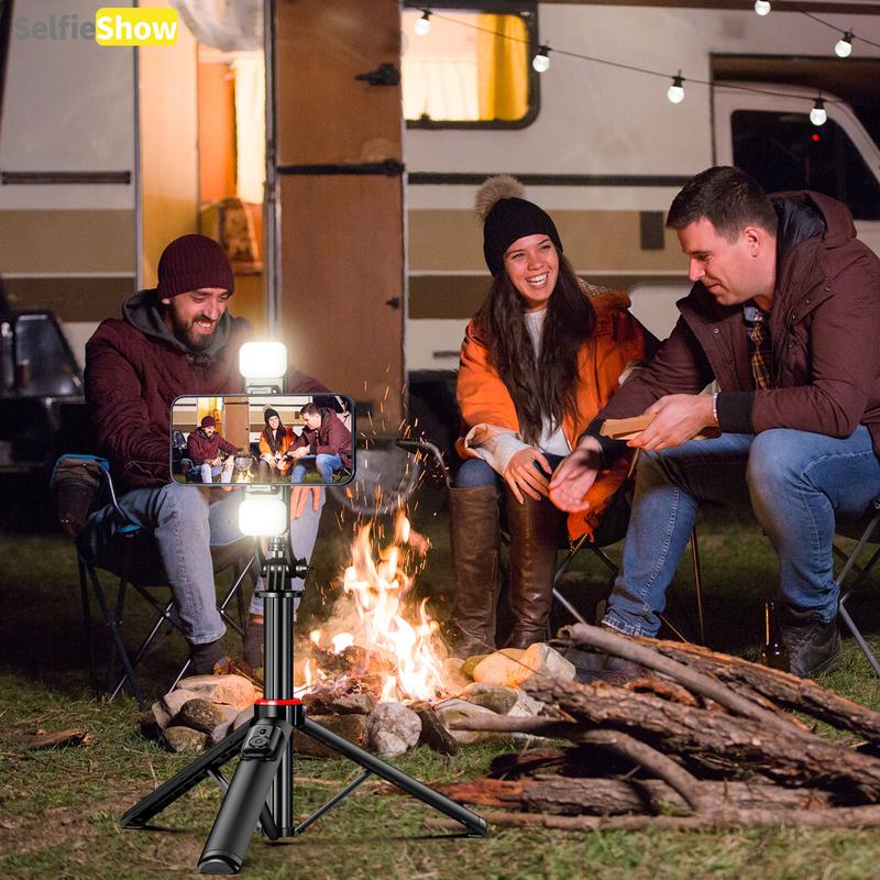 52"Portable alloy frame selfie tripod with wireless Bluetooth controller and detachable fill light,Easy to carry outdoors,Selfie Stick