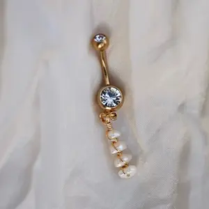 Freshwater Pearl Wire Wrapped Handmade Belly Ring 14 Gauge 3/8" Bar with 5mm & 8mm Ball Beads Sea Inspired Jewelry