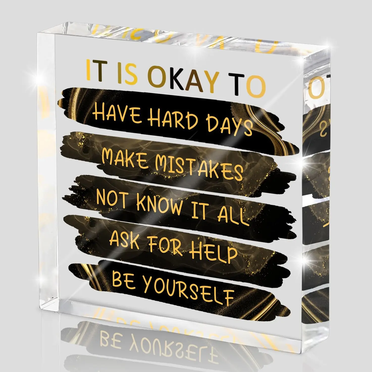 "It's Okay..." Motivational Decor, Black and Gold Acrylic Tabletop Sign, Acrylic Decorative Plaque Sign, Signage, Inspirational Desk Accessories for Workplace Wellness, Motivational Quote for Therapy Office and Home Desk, Acrylic Desktop Decoration