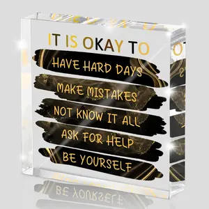 It's Okay..." Motivational Decor, Black and Gold Acrylic Tabletop Sign, Acrylic Plaque Sign, Signage, Inspirational Desk Accessories for Workplace Wellness, Motivational Quote for Therapy Office and Home Desk