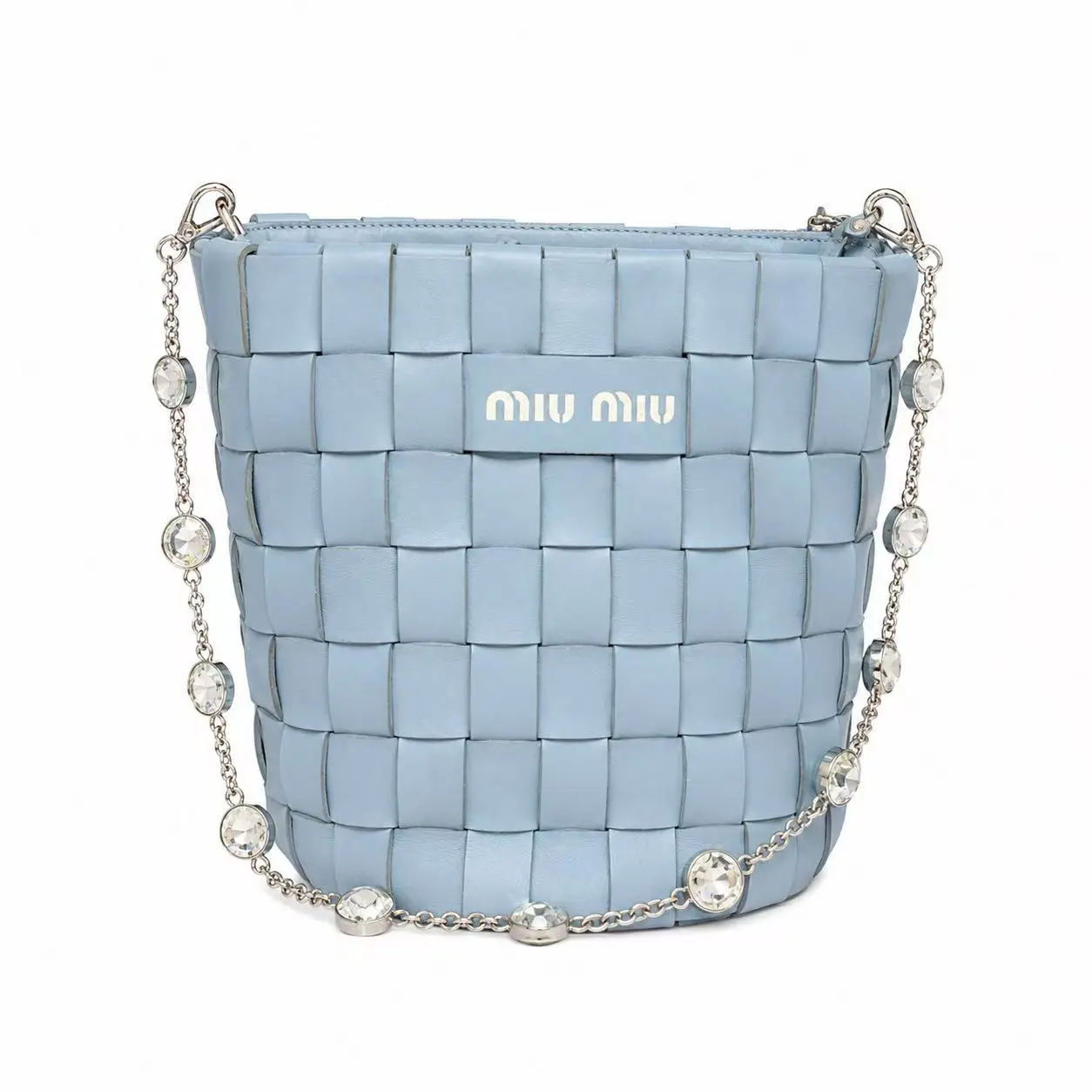 Pre-owned miu miu Macrame Leather Bucket Bag in Blue