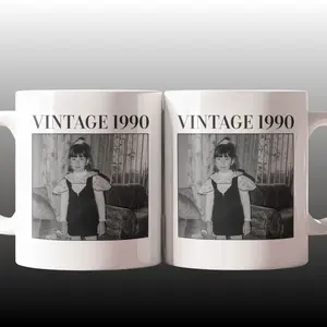 Custom Vintage 1990 Childhood Photo Mug, Personalized Birthday Gift Coffee Mug