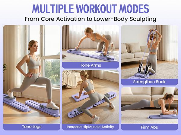 Pilates Board, Multifunctional Ab machine for Home Workouts, Portable Pilates Reformer for Core Workouts, Foldable Home Gym Equipment for Full Body Workout