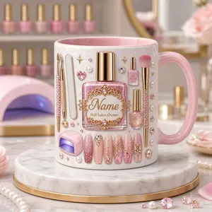 Nail Salon Owner Mug 2D Printed 3D Effect Coffee Mug Custom Name Ceramic Cup Design for Manicurist Nail Technician Beauty Lover Gift for Women Girls Salon Owner Birthday Graduation Appreciation Gift Idea