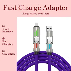 New 4-in-1 Light Column Charging Cable with Type C and Four Interfaces Compatible with Apple Samsung Fast Charging