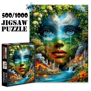 1pc 1000 piece adult puzzle 70x50cm Floral - framed Face with Tears, Nature and Cityscape500 pieces paper jigsaw puzzle suitable for DIY creative games for adults and families, birthday and holiday Art Puzzles Gift