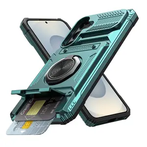 Case For Samsung Galaxy S25 Plus S23 Ultra S24 FE S25 Edge with Card Holder [Store 2 Cards] 360° Rotated Ring Heavy Duty Drop