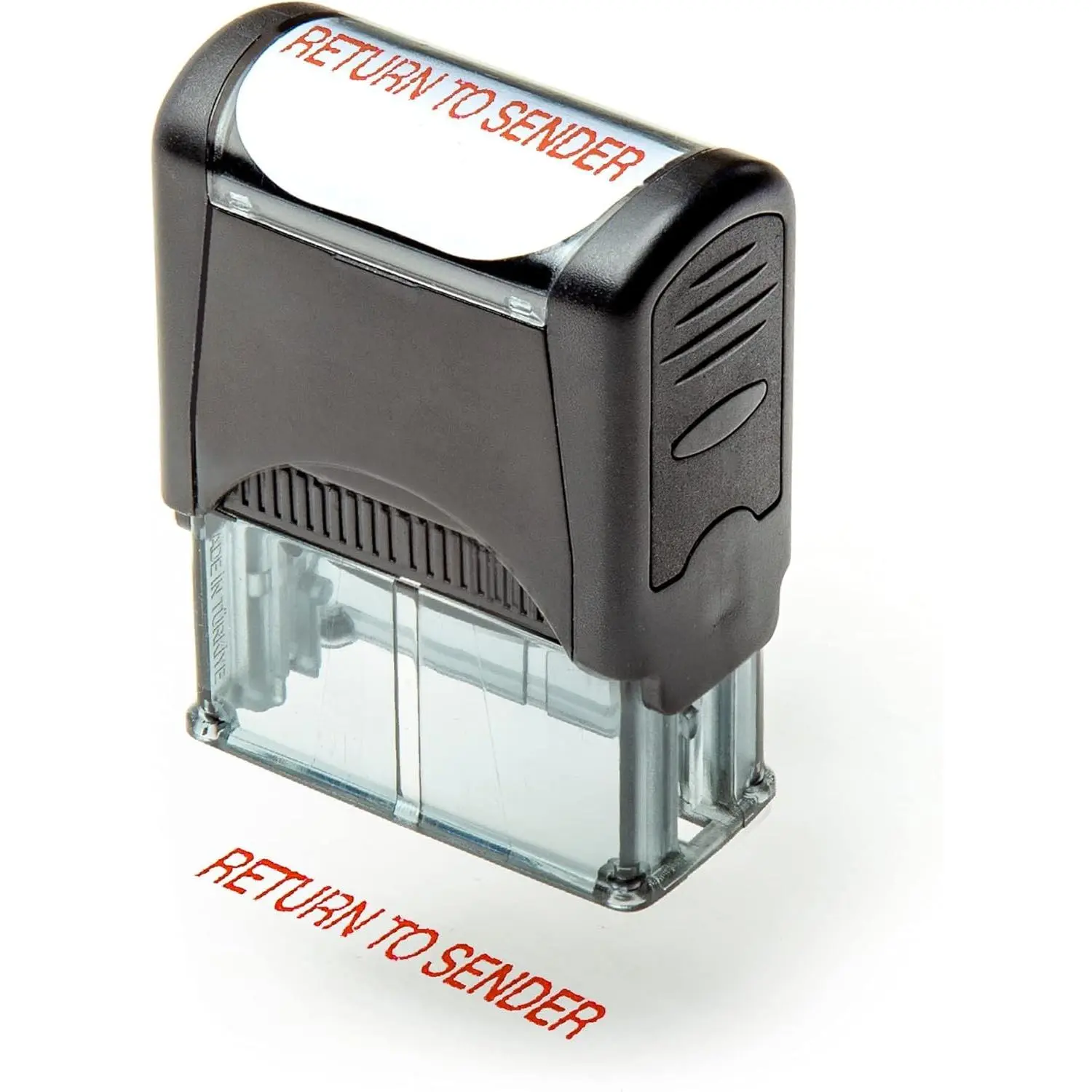 Self Inking Rubber Stamp, Refillable Red Ink Preinstalled - 1.4" x 0.51" X (35 x 8mm) (Return to Sender)