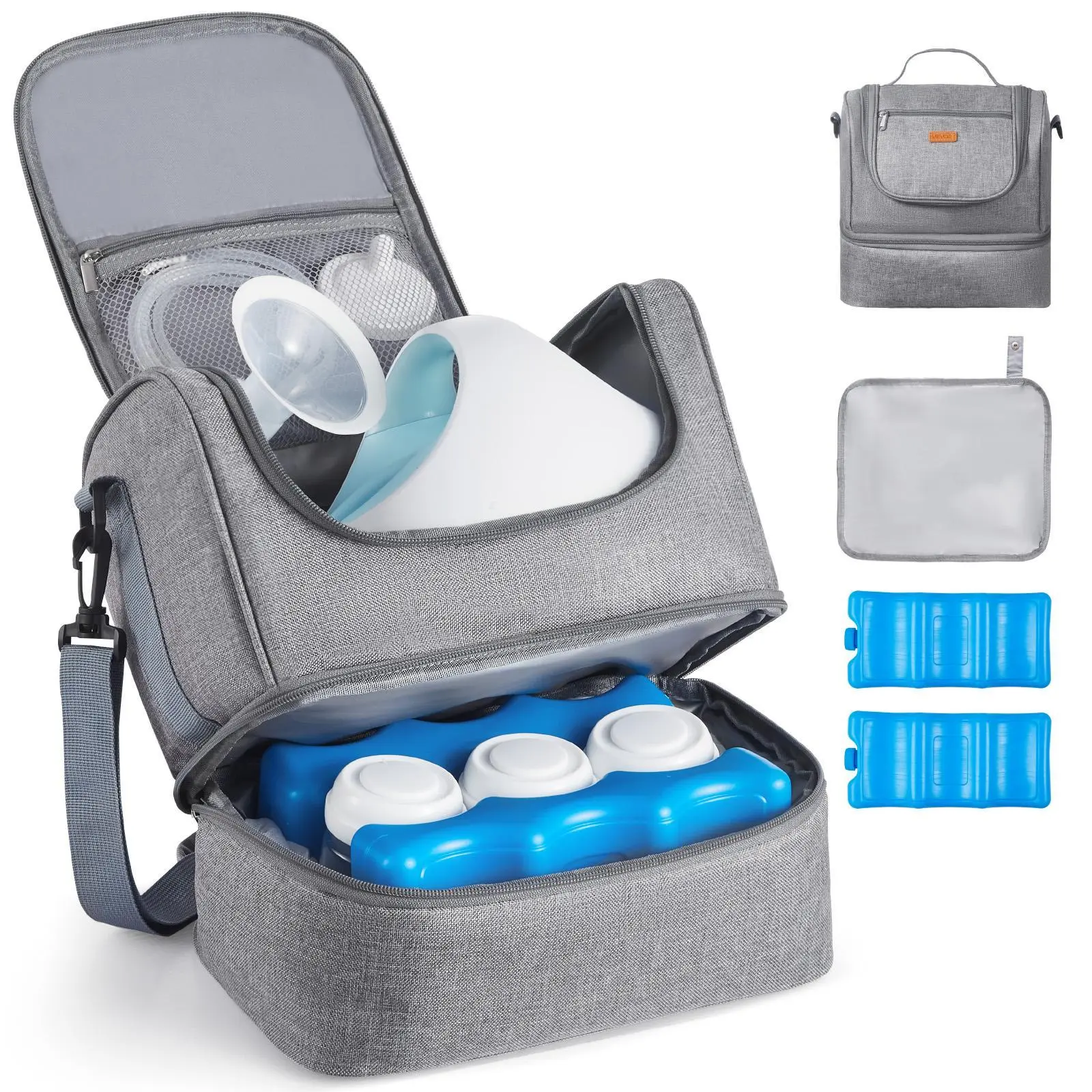 VEVOR Breast Pump Bag with Ice Pack Slot, Fits S1/S2, Portable Storage Organizer for Pumping Accessories & Breastmilk, Ideal for Work & Travel, Grey#SohoChic