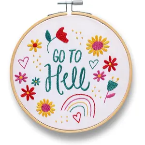 Go to Hell Embroidery Kit | Funny Beginner  Work Starter Set for Adults | Needlepoint DIY Arts and Crafts | Cross Stitch Set with  Hoop Floss  Threader Printed Fabric