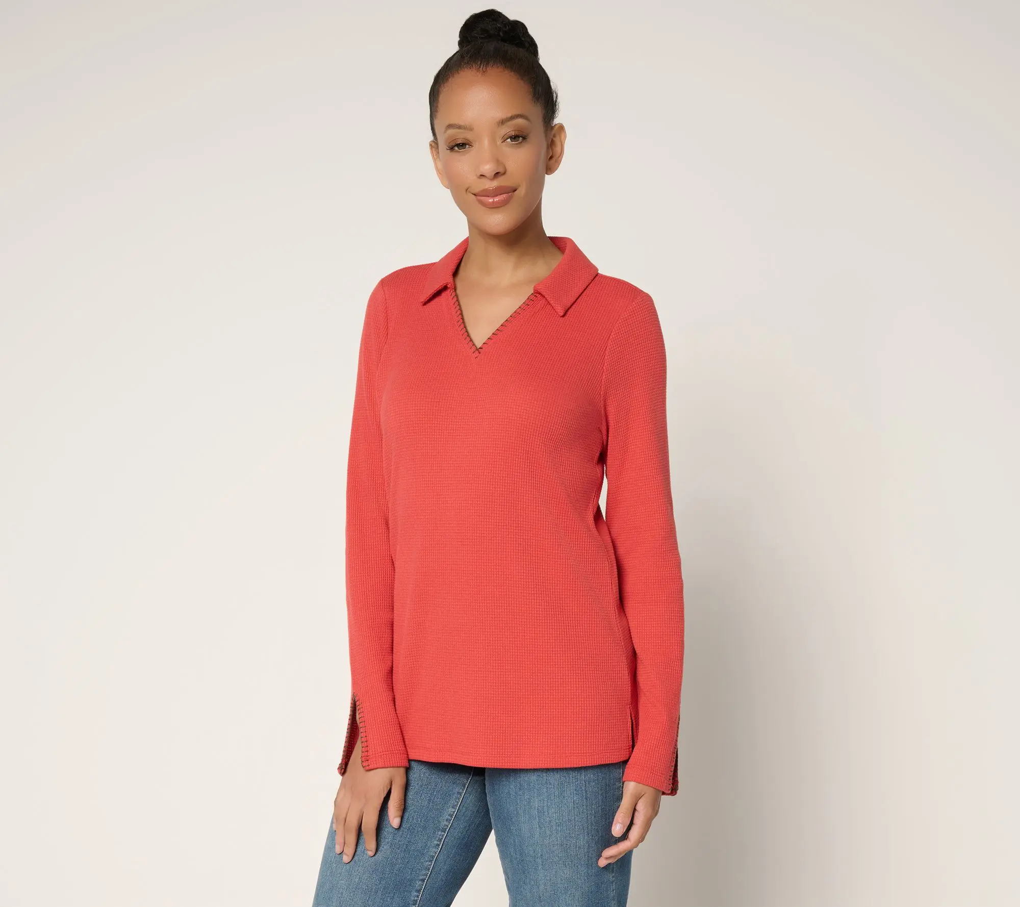 Belle by Kim Gravel Baby Waffle Blanket Stitch Polo Collar Top