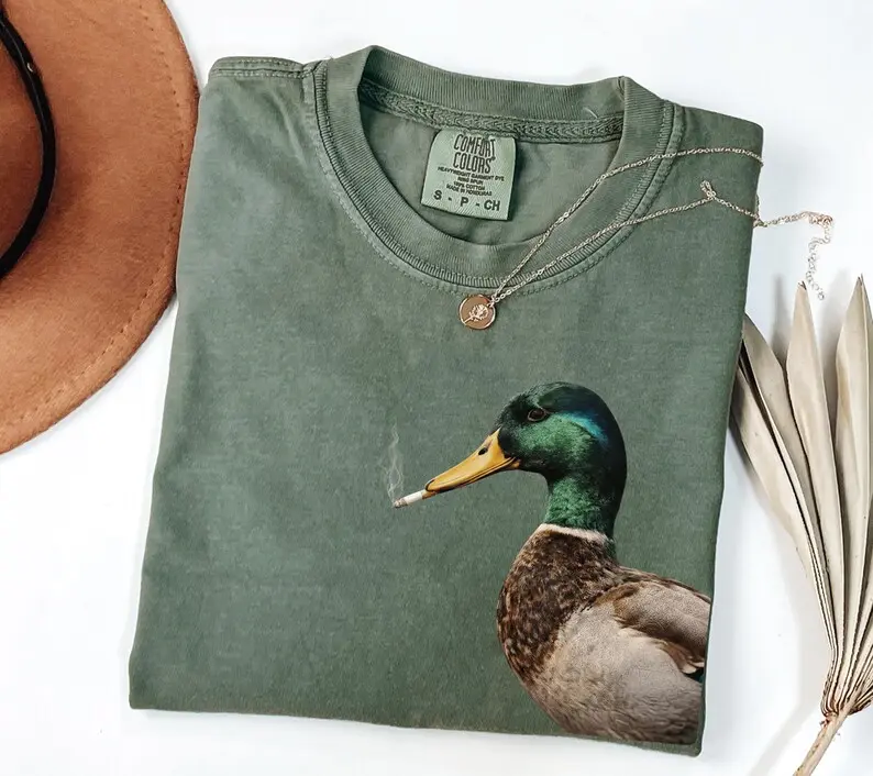 Comfort Colors Mallard Smoking Cigarette Meme Funny Mallard Duck Hunting T-Shirt | Mallard Meme Graphic Tee | Unisex Novelty Animal TShirt