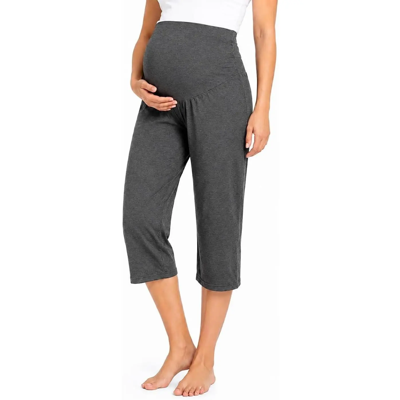 Maternity Capri Pants Pajama Sleep Lounge Pregnancy Bottoms S-XXL | Bamboo Viscose, Over The Belly, Workout, Yoga, Postpartum Activewear for Women