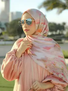 Colorful Cloud Print Muslim Turban, Soft Cotton Texture Fabric, Casual Hijab, Breathable Long Scarf, Comfortable Wear, Cotton Rayon, Elegant Turban Hijab