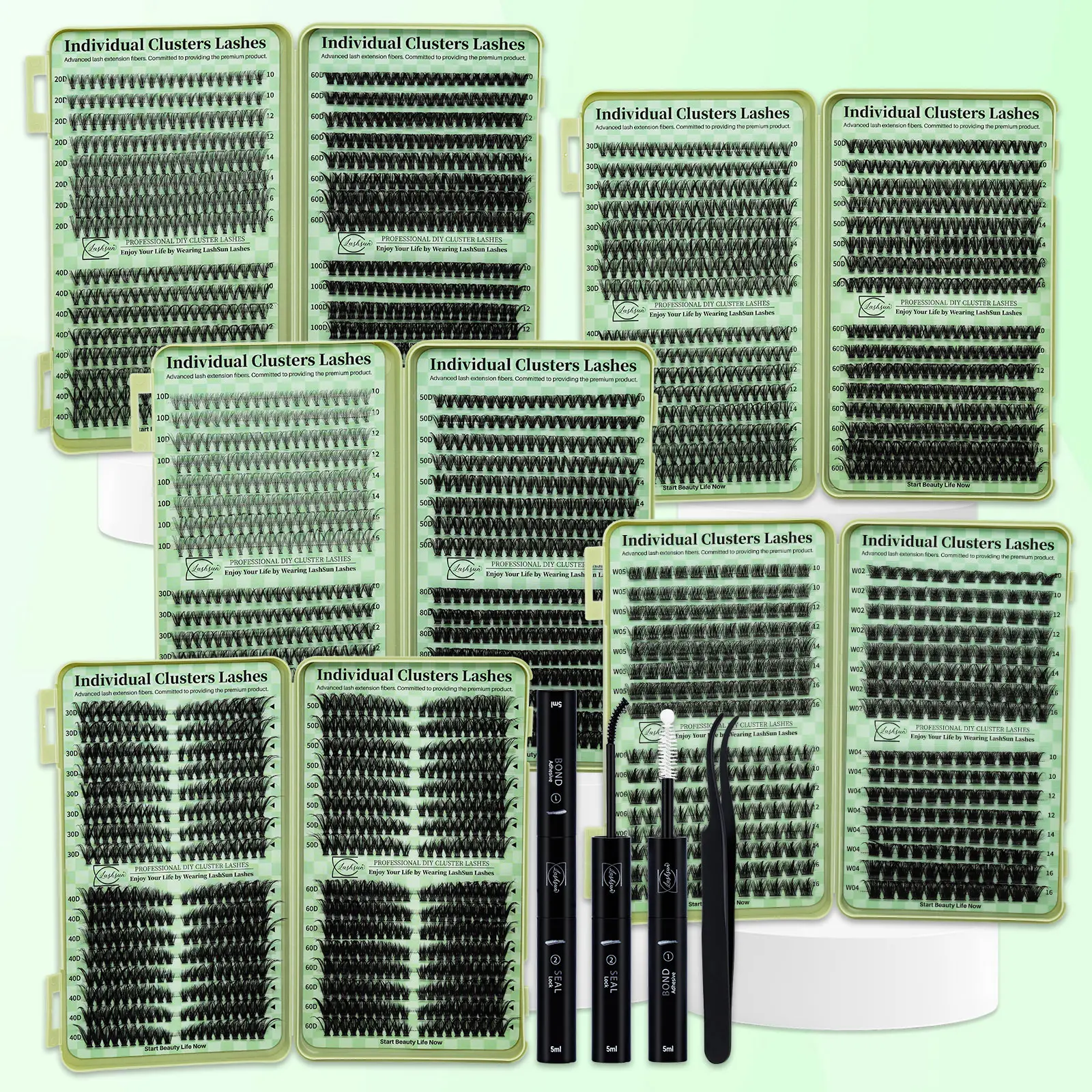 Individual Lashes Book Kit 640PCS/384PCS D Curl Mixed 10-16mm Mega Volume Wispy Lashes 4 Styles in One Tray with Bond Seal & Lash Applicator Perfect for Beginners & Proficient Easy Apply for Makeup Daily