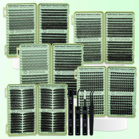 Individual Lashes Kit Mega Volume Wispy D Curl Mixed 10-16mm, 4 Styles, Easy Apply for Beginners & Pros, with Bond Seal & Applicator, PBT Material Lashes Clusters for Eyes Makeup