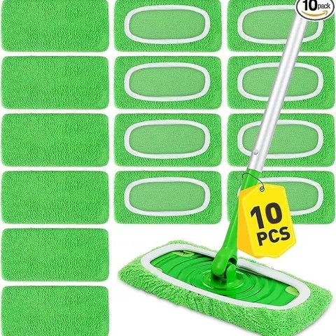 10 Pack "10×4.5 Inch"&”17×5Inch“ Reusable Microfiber Mop Pads Replacement Compatible with Swiffer Sweeper, Machine Washable Mop Pads Refills for Wet & Dry Floor Cleaning, Mopping Cloths Fits Hardwood, Marble, Tile & Laminate