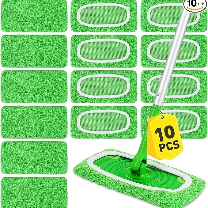10 Pack "10×4.5 Inch"&”17×5Inch“ Reusable Microfiber Mop Pads Replacement Compatible with Swiffer Sweeper, Machine Washable Mop Pads Refills for Wet & Dry Floor Cleaning, Mopping Cloths Fits Hardwood, Marble, Tile & Laminate