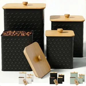 Canisters for Countertop Set of 4 - Textured Iron Kitchen Canisters with Airtight Lids - Flour Sugar Canister Set - Flour and Sugar Containers Farmhouse - Coffee Jar for Counter - Black Jar x4