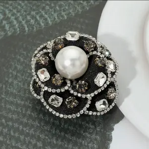 Rhinestone Embellished Pearl Accent Flower Pin Brooch Hair Clip