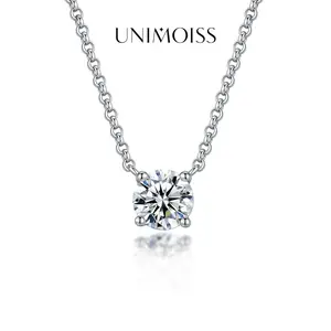 UniMoiss 1ct Moissanite Classic Round Four Prong Pendant Necklace Birthday Anniversary Mother's Day Gifts for Men Women